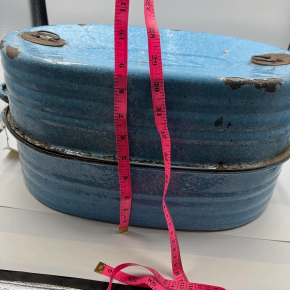 Antique Turquoise Cornflower Blue Large Roaster Rack Enamelware On Steel 4 Piece - Picture 3 of 15